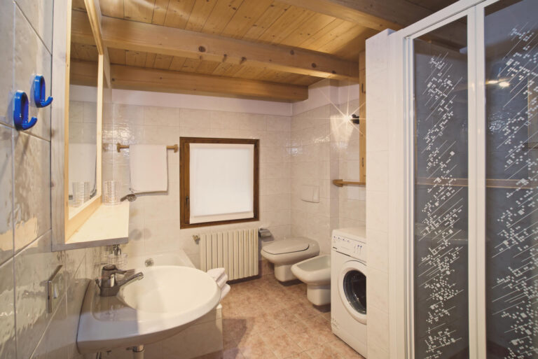 Bagno con doccia, vasca e luce naturale dello chalet