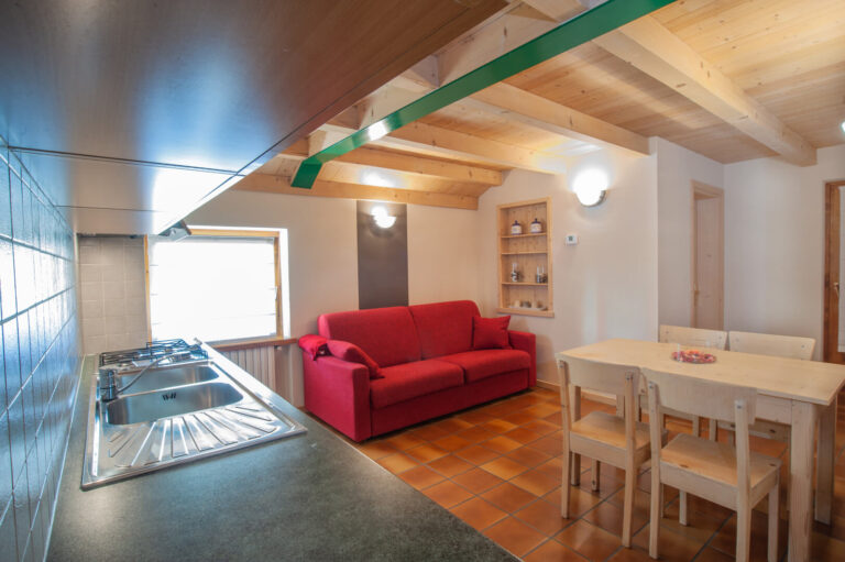 appartamento con angolo cottura e soggiorno in puro stile alpino a bormio